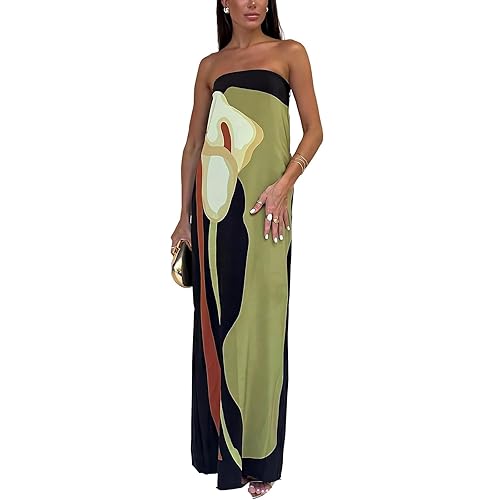 Women Y2k Strapless Maxi Dress Summer Backless Floral Long Tube