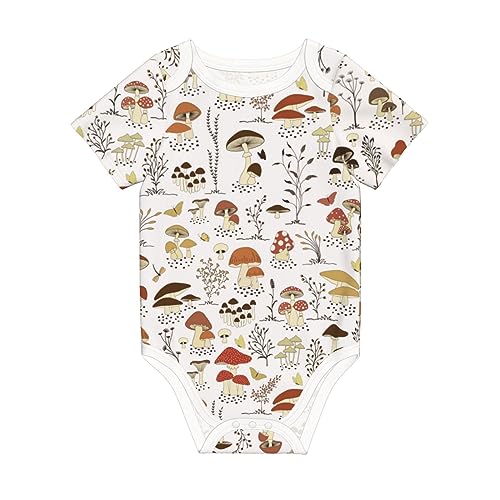 Image of Vodbne Baby Clothes Onesie Short Sleeve Infant Baby Stuff Shower Gifts for Boys Girls (Mushroom, 0-6 Months)