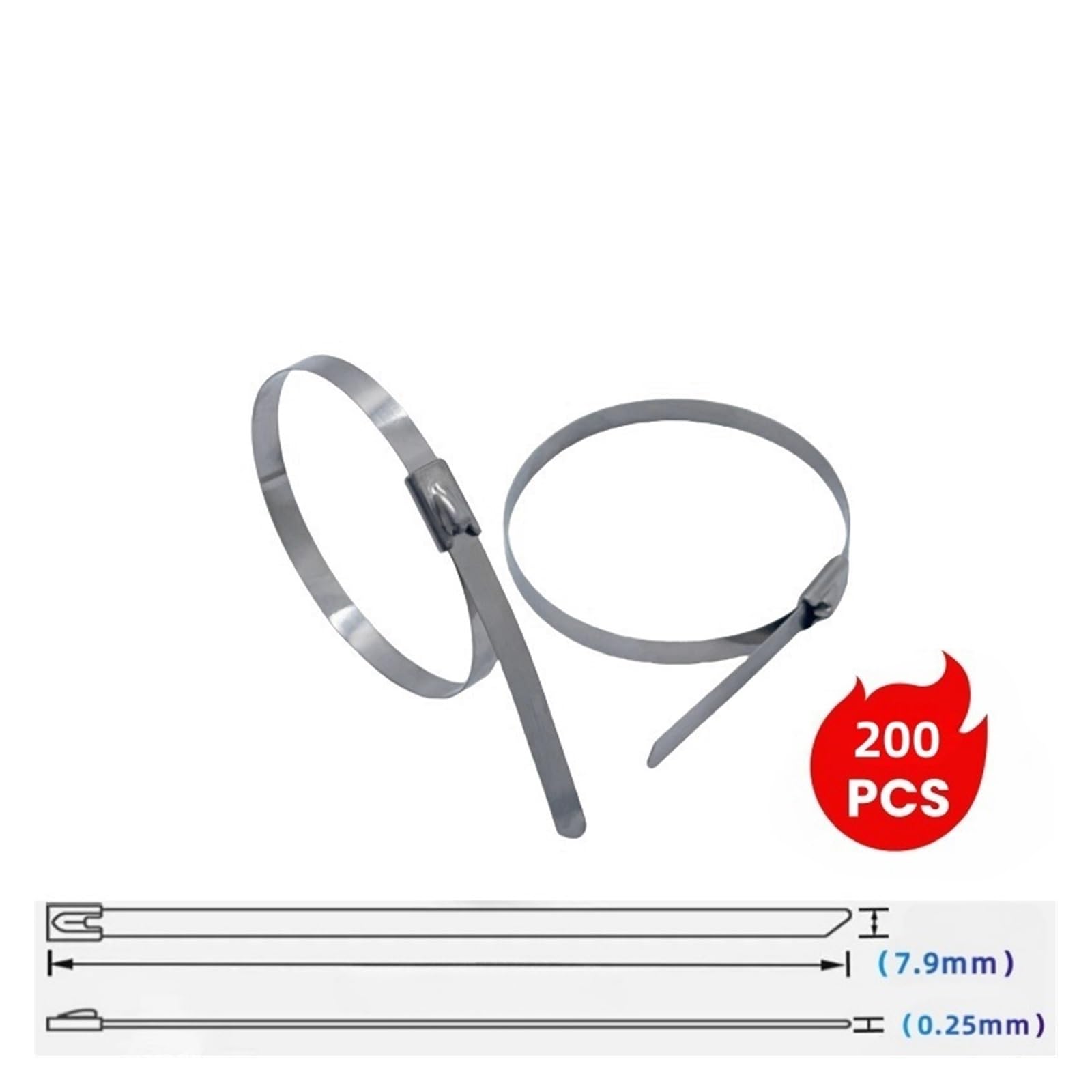 Kołnierze ze stali nierdzewnej 10 20 50 100 sztuk 7,9 mm 0,31 cala samoblokująca kulka opaski kablowe do kabli ze stali nierdzewnej 304 (200 szt., 7,9 x 700 mm)