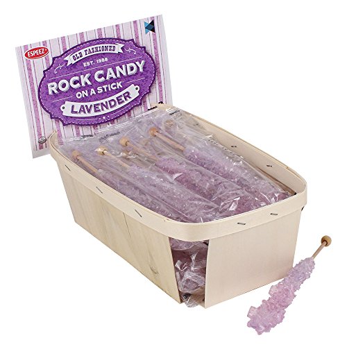 Extra Large Rock Candy Sticks: 24 Lavender Rock on Sticks - Tutti-Frutti - Individually Wrapped for Party Favors, Ideal for Buffet, Showers, Receptions, Old Fashioned Espeez Bulk on a Stick