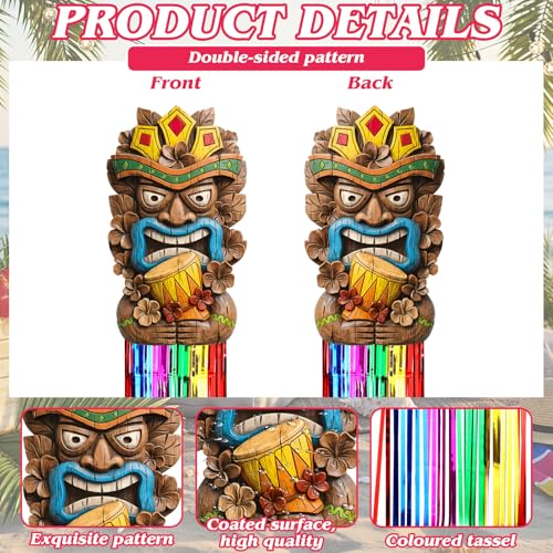 Image of Affrolling 8 Pcs Tiki Party Decorations Hawaiian Luau Party Decoration Tiki Totem Hanging Decorations with Tassels for Aloha Hawaii Luau Tropical Summer Themed Supplies 3.3 ft Outdoor Summer Decor