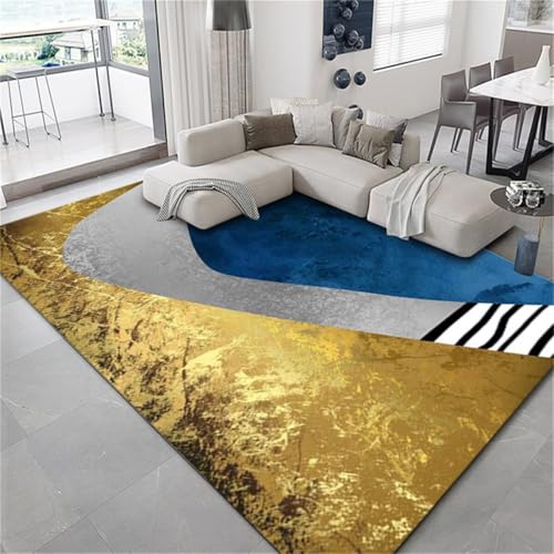 Tapis chambre ado bleu doré aux finitions abstraites soignées