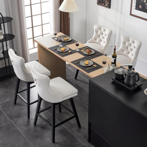 Image of Beige Swivel Bar Stools, Velvet Counter Height Bar Stools Set of 5