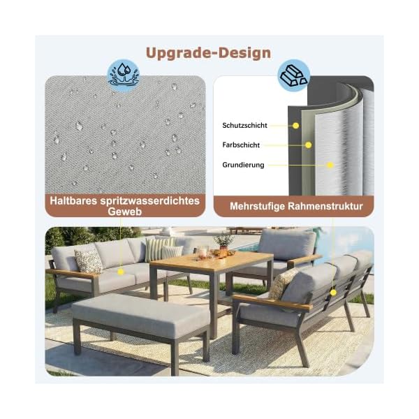 Gartenlounge-Set L-Form für 8 Personen mit Handgeflecht