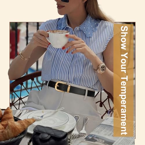 2 Packs Womens Belts for Jeans Ladies Belt for Dresses Fashion Leather Belt with Gold Buckle2