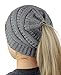 C.C BeanieTail Soft Stretch Cable Knit Messy High Bun Ponytail Beanie Hat, Lt Melange Gray