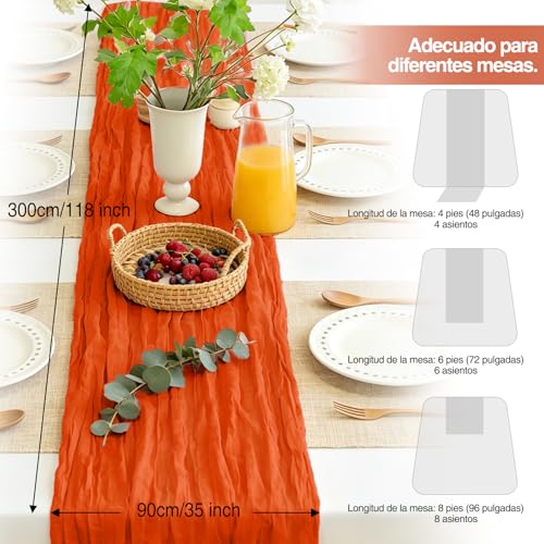 Miniatura 4 de Camino De Mesa Rojo Anaranjado, 300 X 90 Cm Camino De Mesa De Gasa Bohemio Para Bodas, Fiestas, Navidad Nochevieja, Baby Showers Y Despedidas De Soltera, Decoración De Mesa De Cocina
