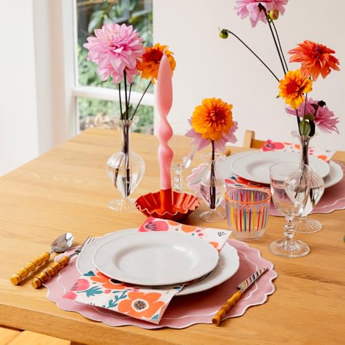 Scalloped Pink Metal Dinner Candle Holder, Handmade in India with Enamel Finish, Elegant Table Decor - Image 4