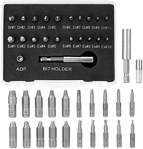 Mesee 22 Pieces Damaged Screw Extractor Kit, Screws Extractor Drill Bit Broken Bolt Quick Stripped Remover Set with Magnetic Extension Bit Holder and Socket Adapter