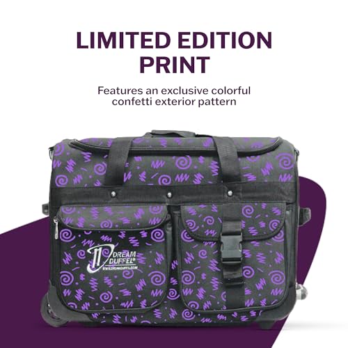 Dream Duffel Small Confetti Bag with Telescoping Garment Rack, USB Port, Insulated Pocket, Folding Stool Pocket, Limited Edition, Purple3