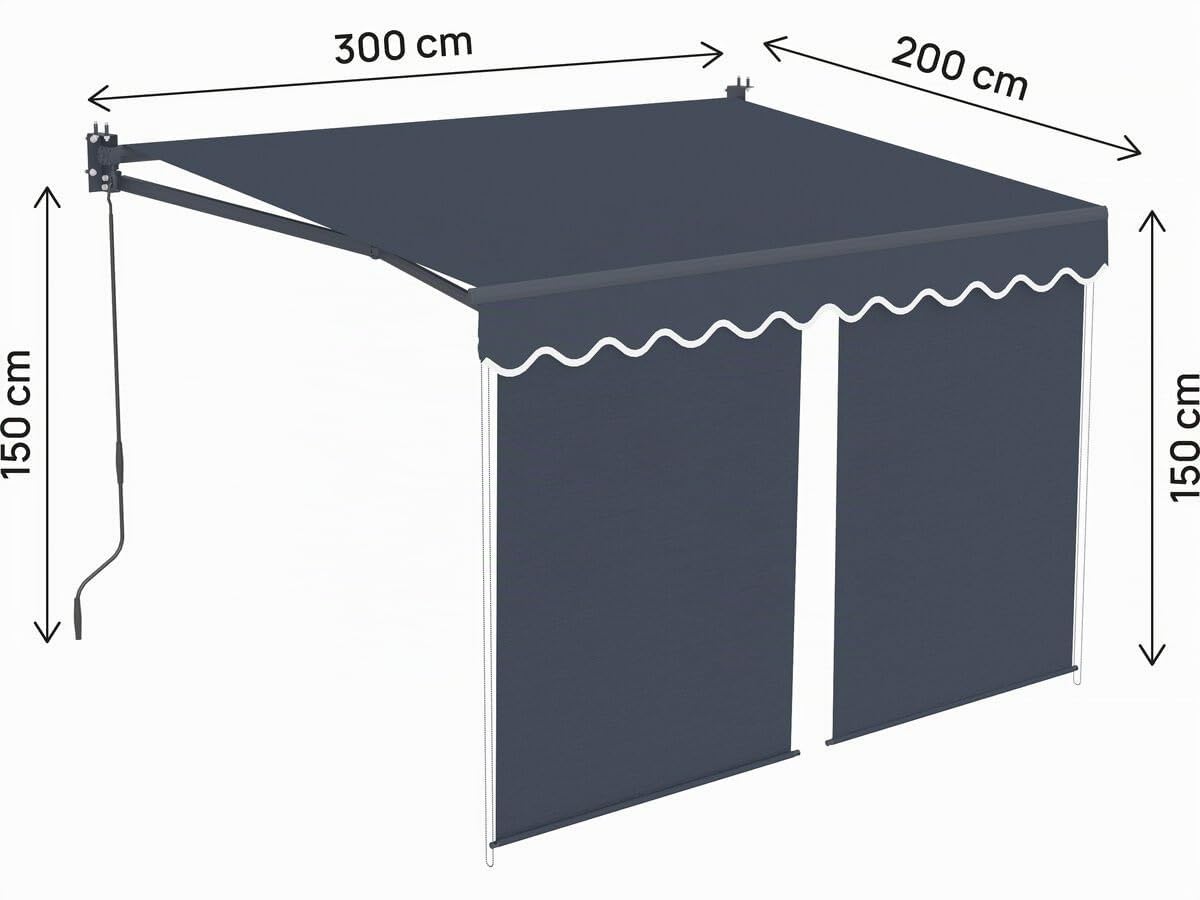 Store banne avec Lambrequin en Aluminium 2 x 3 m Shadow - Gris Anthracite
