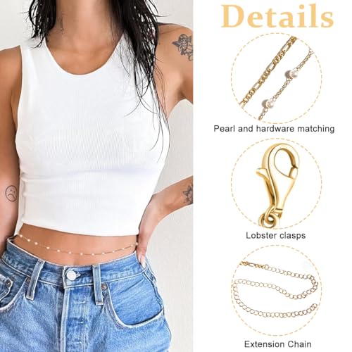 Image of PALAY 2pcs Pearl Waist Chain for Women Stylish Saree Gold Plated Belly Chain 2-Layered Ladies Body Hip Chain for the Waist Bikini Jewelry - 26-42in