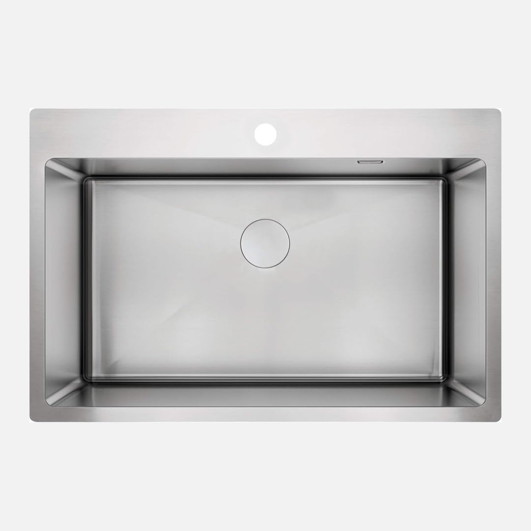 Évier de cuisine en acier inoxydable Olvo 76x50.5 cm à 1 bac brossé