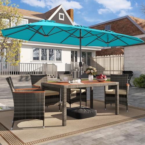 Image of Tangkula 13FT Double-sided Patio Umbrella, Extra Large Twin Table Umbrella with Crank Handle, Umbrella Base, Safety Lock, Air Vent, Outdoor Market Umbrella for Garden Pool Backyard (Turquoise)