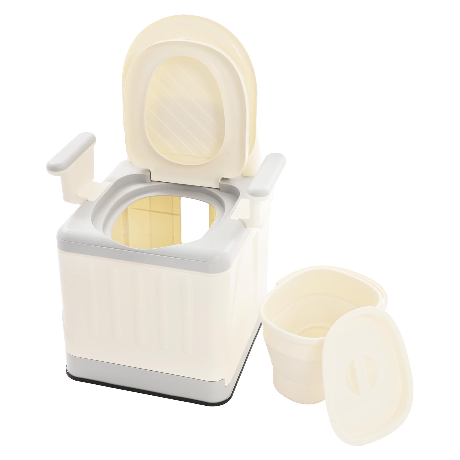 Inodoro portátil plegable de viaje, capacidad máxima de 150 kg, para mesita de noche, juego de inodoro plegable, portátil, inodoro, caravana, senderismo (gris)