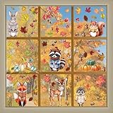 Fensterbilder Herbst Fensteraufkleber Ahornblätter Kürbis Waldtiere Wiederverwendbar Fenstersticker Fensterdeko Herbstdeko für Thanksgiving Herbst Deko Kinderzimmer
