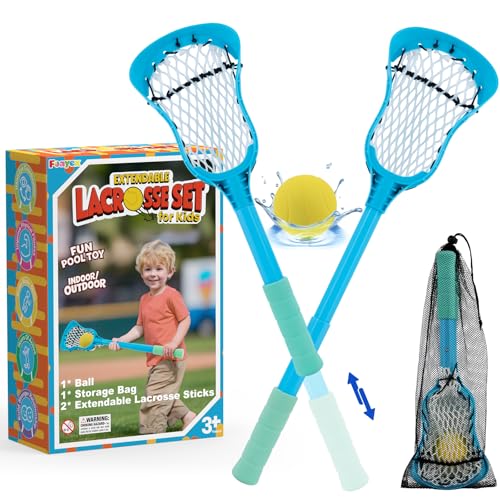 Adjustable Lacrosse Sticks Kids Toys Outdoor Games for Pool Beach Yard, Birthday Gift for Ages 3 4 5 6 7 8 Year Old Boy Girl, Toddler Mini Lacrosse Set with Soft Water Floating Ball & Carry Bag