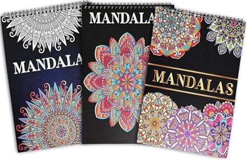 Zylota Mandalas-Malbücher für Erwachsene einzigartiges Mandala-Muster zur Entspannung Malbuch für Erwachsene Spiralbindung entspannende Malbücher für Frauen 3 Stück
