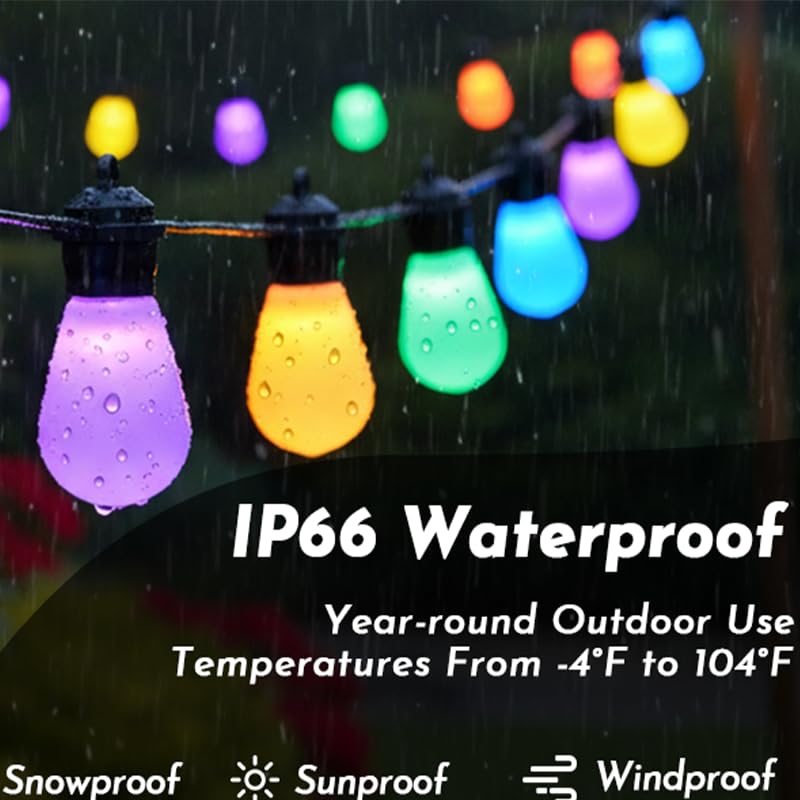 S14 Lichterkette für den Außenbereich, intelligente Terrassenlichter mit 15 bruchsicheren LED-Glühbirnen, App und Fernbedienung, 213 Szenenmodi, IP67 wasserdicht für Garten, Hochzeit