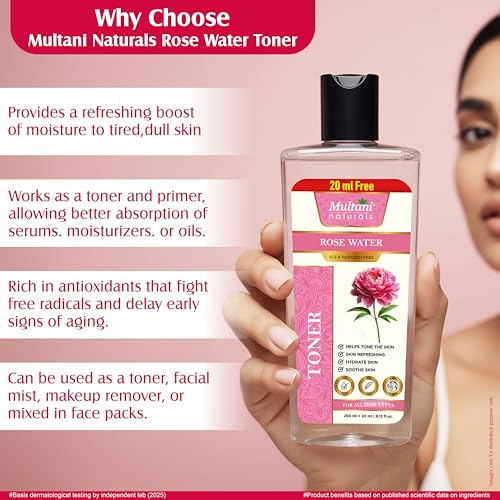 Image of Multani Naturals Rose Water Face Toner 270 ml (Pack of 2) | For Oily, Acne Prone, Dry Skin | Pore Tightening & Glowing Skin | Fades Blemishes, Brightens & Smoothens | Women & Men | SLS & PARABEN FREE