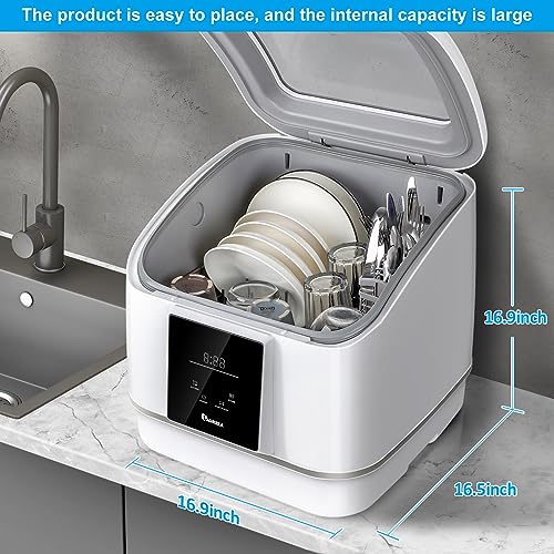 IAGREEA Portable Countertop Dishwasher, 7 Washing Programs Compact Mini Dishwasher, No Hook Needed, Anti-Leakage, Fruit & Vegetable Soaking, For 4 Sets of Tableware