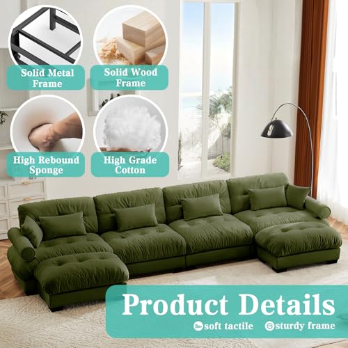 Image of SoarFlash Sectional Sofa Couch, U Shaped Modern Modular Sofa with Solid Wood Legs, Couches Sofas for Living Room Apartment, Comfortable Couches, Green