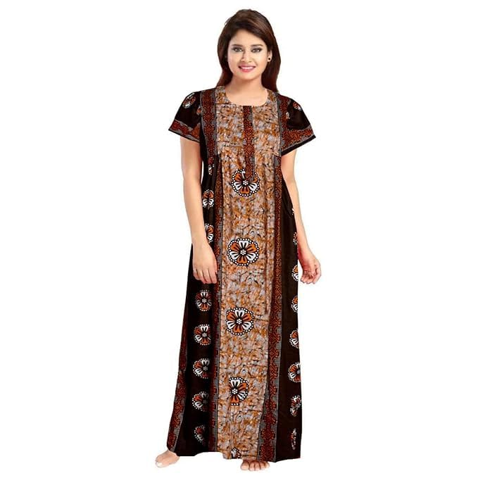 Image of Nighty for Women Cotton Printed Maxi Gown Ankle Length Nighty Night Dress Gown for Women Maxi - (Pack of 2)