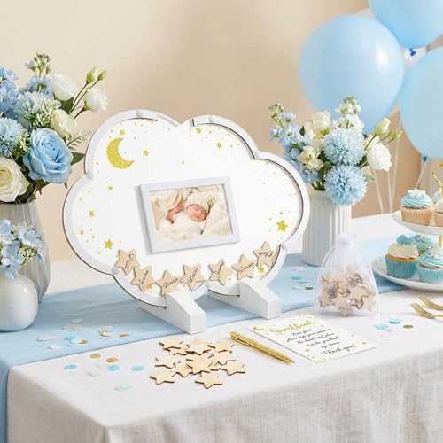 Image of Kosiz Baby Shower Guest Book Alternatives Baby Shower Decorations with Wooden Chips for 60 Guests Sign Picture Frame Pregnancy Keepsake for Soon to Be Moms(Cloud)