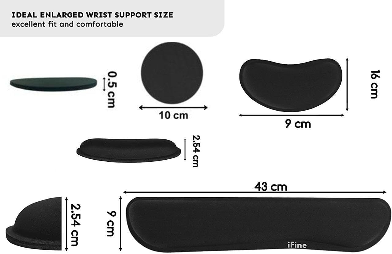 iFine Upgrade Enlarged Memory Foam Set Keyboard Ergonomic Mouse Wrist Rest Pad and gel Cushion Support for Computer, Laptop, School, Office or Home, Gaming- For Stress-free Typing with Coaster (Black)
