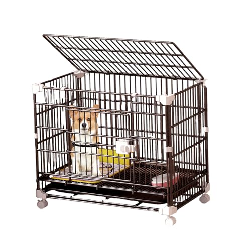 犬用クレート ミディアム ダブルドア 犬用ケージ 仕切りパネルとプラスチック製漏れ防止パントレイ付き 金属製ワイヤー ペット用犬小屋 屋内・屋外・旅行用 ブラック 52*36*48cm