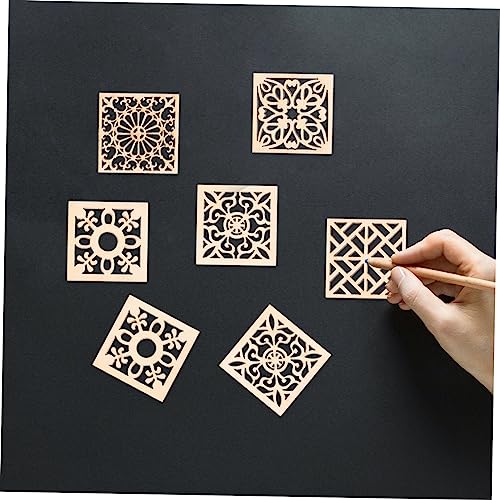 CHILDWEET 20pcs Diy Square Wooden Flower Cutouts for Crafting Unfinished Wood Ornaments for Weddings Christmas and Holiday Decorations Style Wooden Pieces - Thumbnail 5