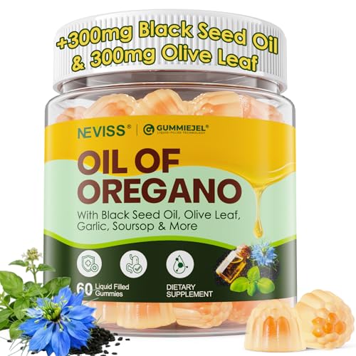Oil of Oregano with Black Seed Oil Gummies Elderberry & Garlic 12-in-1 Oregano Oil Supplement w/ Vitamin C D3 & Zinc for Immune & Respiratory Support Aceite de Organo Cpsulas Replacement 60 Cts
