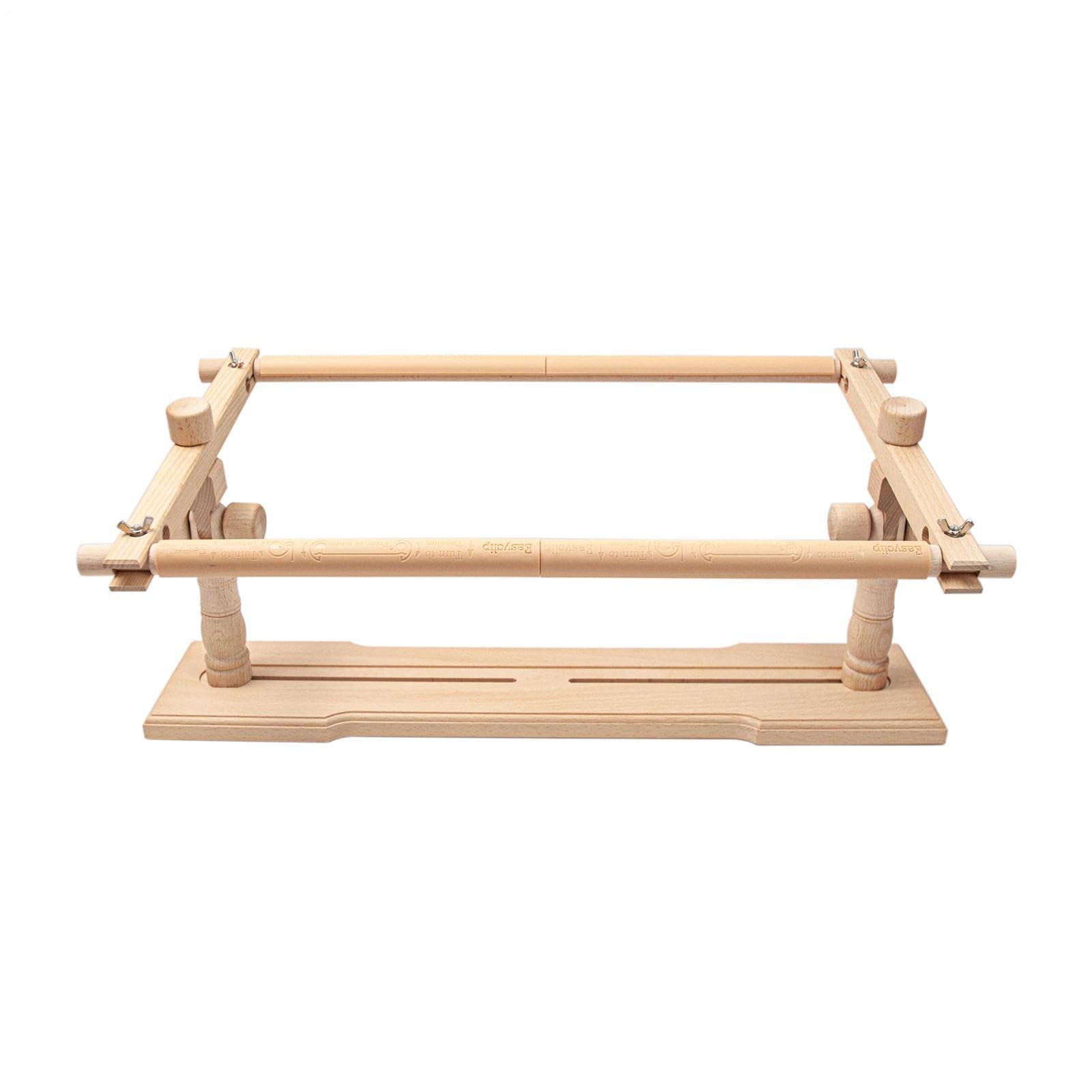 Bastidor de bordado con soporte giratorio – Base ajustable de madera de