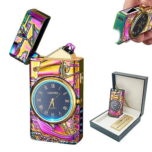 BABOBIU Electric Lighter Cool Lighter Windproof Sailboat Flameless Candle Lighters USB Rechargeable Lighters with Cool Clock dial Gift for Men, Boyfriend, Husband (Colorful)