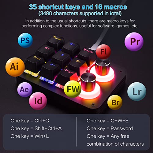 Koolertron One Handed Macro Mechanical Keyboard, 9 Keys Mini Keyboard With Knob, Rgb Led Backlit Portable 9 Fully Programmable Keyboard, Red Switch Black Keys Usb Programmable Keypad #TOP1