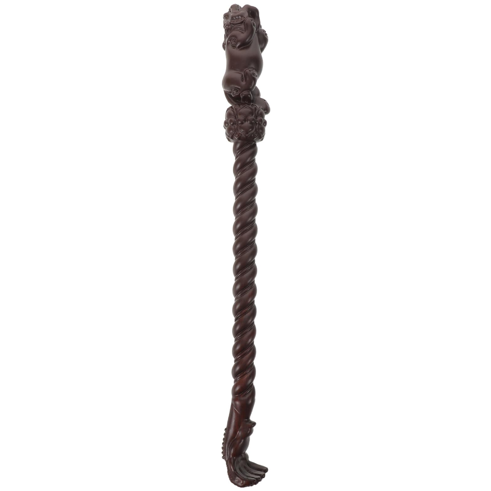Rascador de Espalda de Ébano 38cm, Mango Largo de Madera | Hecho a Mano, Forma Tradicional, Vetas Naturales y Talla Auspiciosa, Uso en Casa Llevar