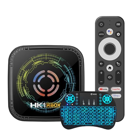 CHROX Android TV Box 14.0, HK1 H8X H728 Quad-Core CPU Compatible con 2.4G 5G Dual WiFi Bluetooth 4.0 3D 4K H.265 USB 3.0 LAN 100M Ethernet TV Box, con Mini Teclado inalámbrico,4gb+64gb