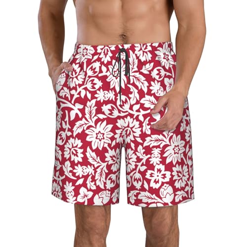Men's Swim Trunks Hawaiian Breathable Surf Beach Swimsuits Mesh Lining Beach Shorts with Pockets-Skull and Flowers