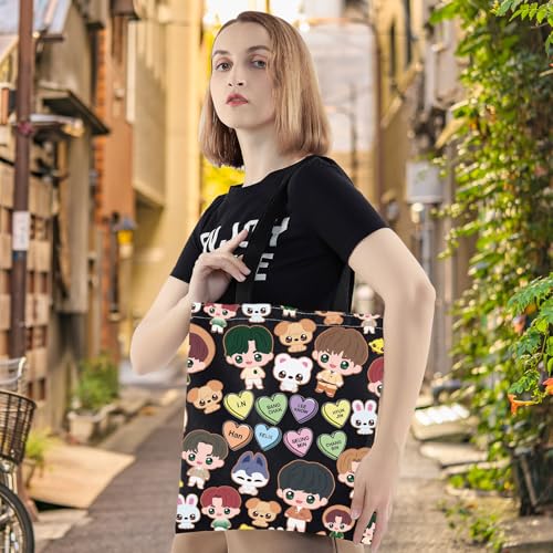 LEVLO SKZ Cosmetic Make Up Bag SKZOO K-POP Fans Gift SKZ Cartoon Member Makeup Zipper Pouch Bag, SKZ Black Tote - Image 4