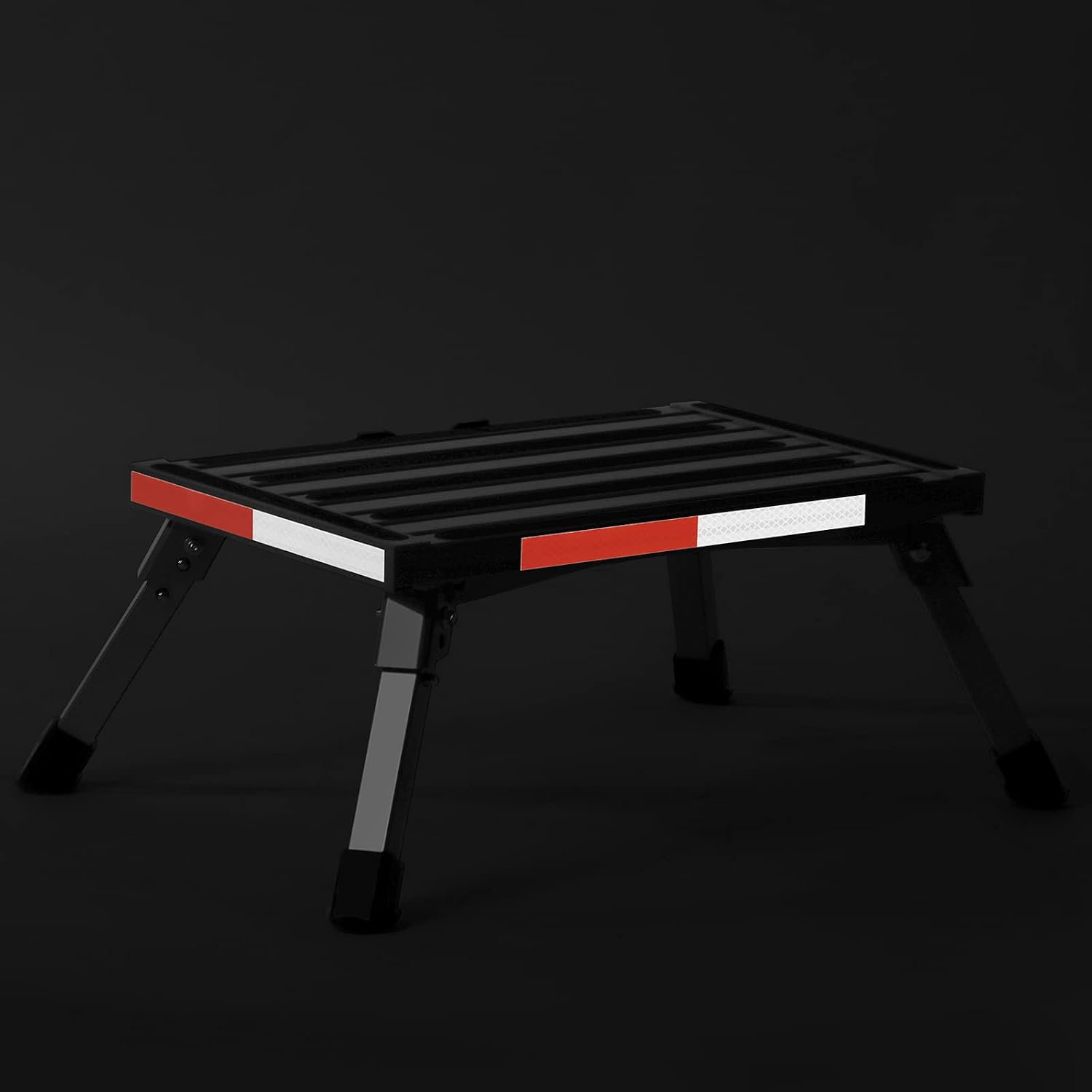 Safety RV Steps, Folding Platform Heavy Duty Aluminum Stool with Anti-Slip Surface, Reflective Strips, Rubber Feet, Portable Handle, RV Camper Step Stool 330LB Capacity