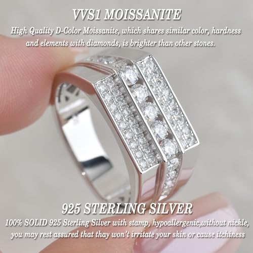 Moissanite Mens Wedding Band D Color VVS1 925 Sterling Silver Engagement Rings Pave Round Eternity Promise Ring Size 7-133