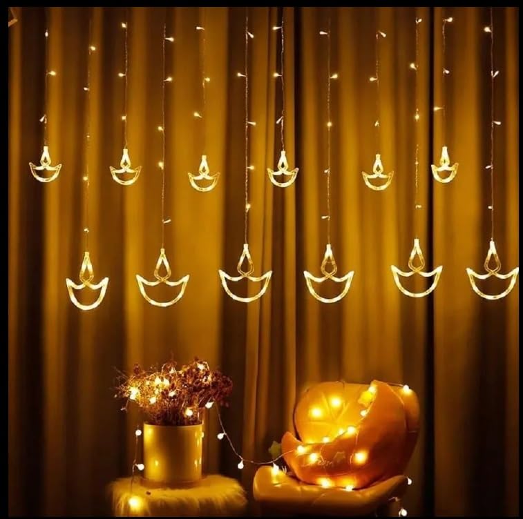 Litehom12 Stars 108 Led Curtain String Lights with 8 Flashing Modes Led Light for Home Decoration for Christmas, Wedding, Home, Diwali, Patio (108 Led-Star, Pack of 1) (Diya Curtain 6+6-Warm White) (B0DB9WVX3J) Amazon Price History, Amazon Price Tracker