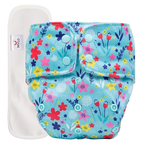 Image of Mylo Leak-Proof Baby Cloth Diaper Combo (1 Diapers + 1 Inserts) | Free Size (3M-3Y) | High Absorption | Quick Dry | Oeko-Tex Certified | Washable - Floral Spring