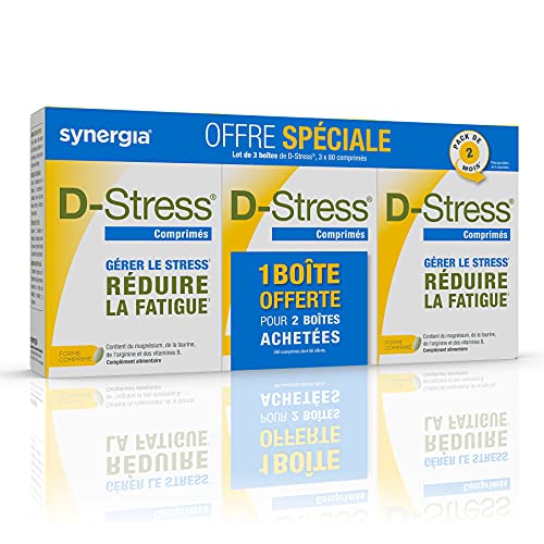 D-STRESS COMPRIMÉS Pack de 3 boites dont 1 Boite offerte | Magnésium de 3ème Génération + Taurine + Arginine + Vitamines B | Gère le Stress du Quotidien et Réduit la Fatigue | Laboratoire SYNERGIA Cover