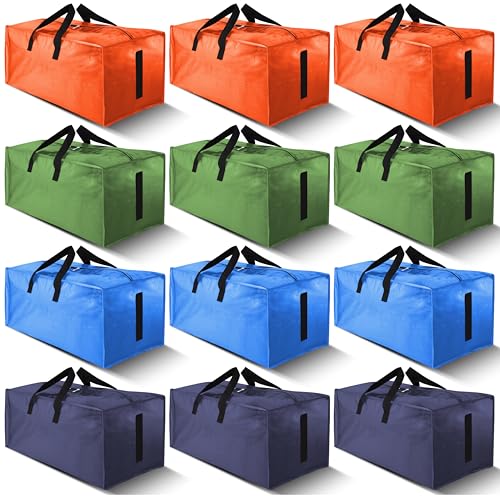 Image of HOMESURE 12 Pack Large Strong Moving Bags with Zippers & Carrying Handles - Water-Resistant - Heavy Duty Storage Tote for Space Saving, Fold Flat, Alternative to Moving Box (Multicolored)