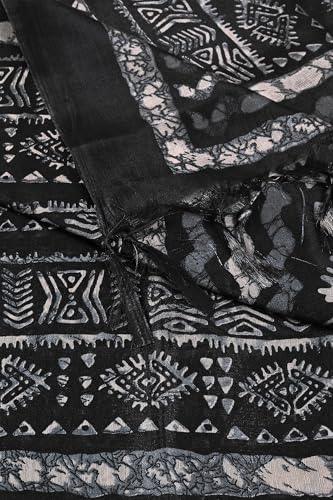 Image of Cotton Silk Printed Dupatta with Tassel Border - Block & Bagru Print - Soft, Lightweight