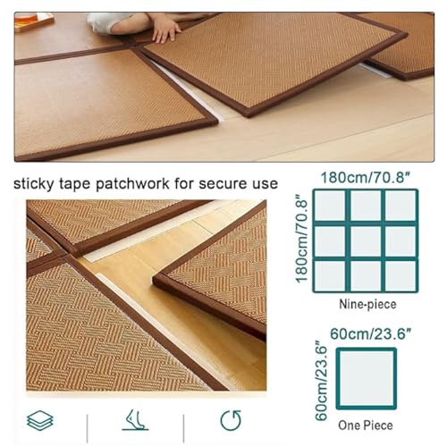 Tapis de sol pliable en rotin naturel respirant pour chambre d'amis, méditation et sommeil d'été
