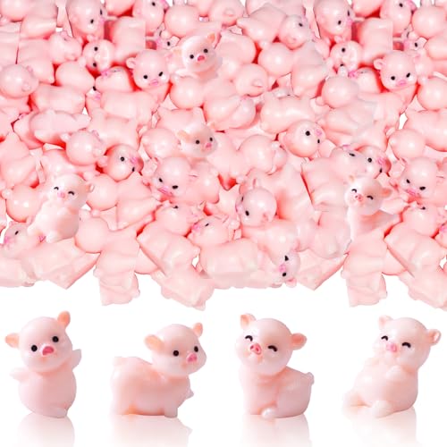 Furjane 100 Cute Miniature Pink Pig Figurines Mini Resin Pig Tiny Fairy Garden Accessories for Home Decor Crafts