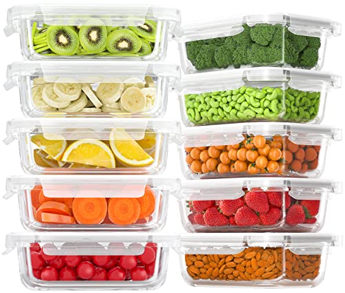 Bayco 10 Pack Meal Prep Containers, Glass Food Storage Containers with Lids, Airtight Lunch Bento...