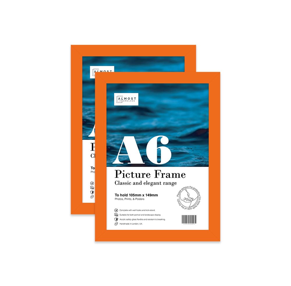 Almost Frameless A6 Orange Picture Frame Set of 2, Display A6 Picture Gallery Wall, Poster, Photo, Artwork, or Print, Yellow